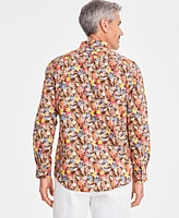 Club Room Men's Autumn Leaf Poplin Long-Sleeve Button-Down Shirt, Created for Macy's