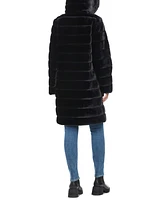 Jones New York Women's Grooved Faux-Fur Hooded Coat