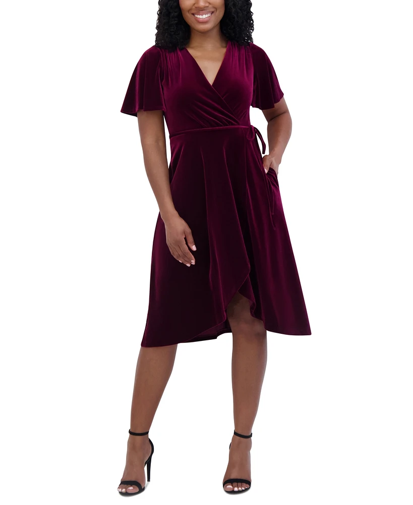 Jessica Howard Petite Velvet Faux-Wrap Midi Dress