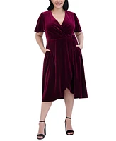 Jessica Howard Plus Velvet Faux-Wrap Midi Dress