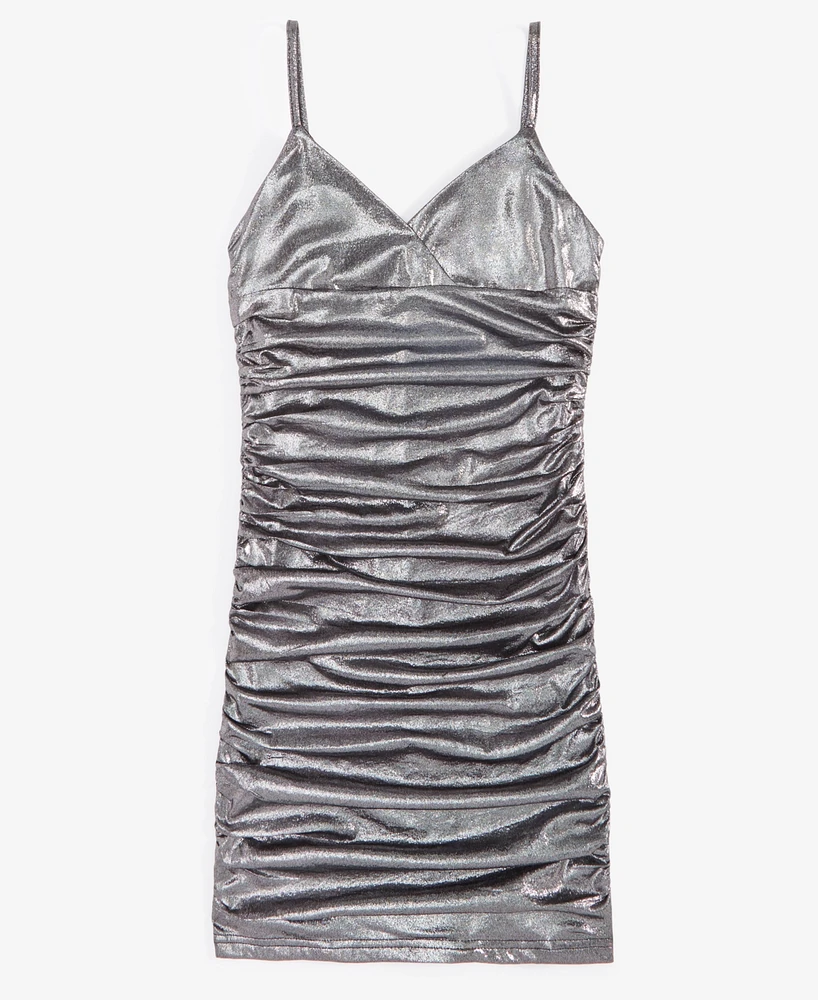 With Jules Big Girls Metallic Ruched Mini Dress