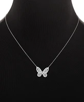 Holiday Lane Cubic Zirconia Butterfly Pendant Necklace in Sterling Silver, 16" + 2" extender, Created for Macy's