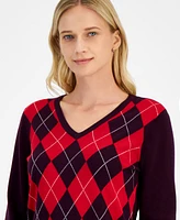 Tommy Hilfiger Women's Cotton Argyle V-Neck Sweater