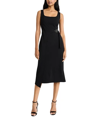 Donna Morgan Women's Belt-Wrap Square-Neck Midi Dress