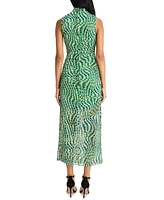 Donna Morgan Women's Printed-Mesh Mock-Neck Midi Dress