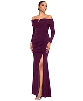 Xscape Women's Off-The-Shoulder Long-Sleeve Jersey Gown