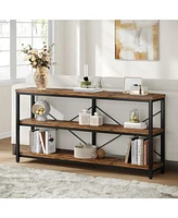 Tribesigns 55-Inch Industrial Sofa Table, 3-Tier Console Table with Metal Frame and Open Shelves