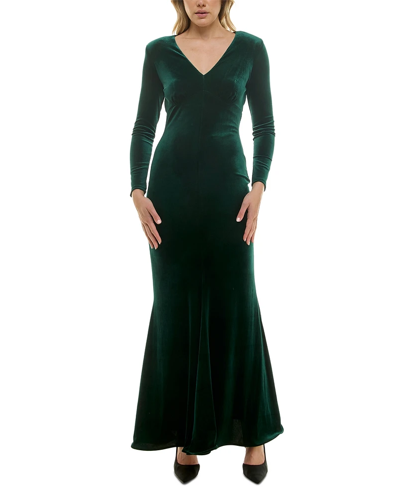 Taylor Women's Long-Sleeve Velvet Mermaid Gown