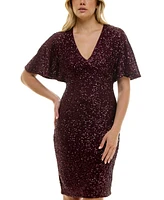 Taylor Women's Short-Sleeve Sequined Shift Dress