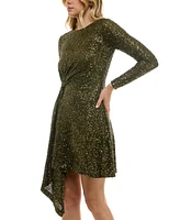 Taylor Women's Draped Sequined Mesh Fit & Flare Dress