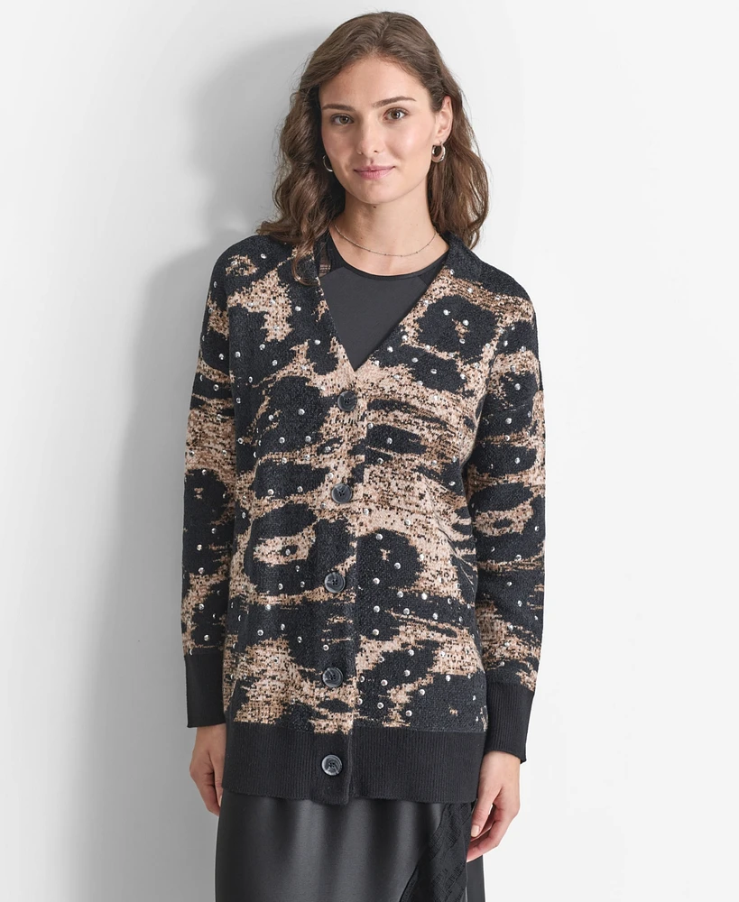 Dkny Women's Printed Button-Front Chenille Cardigan