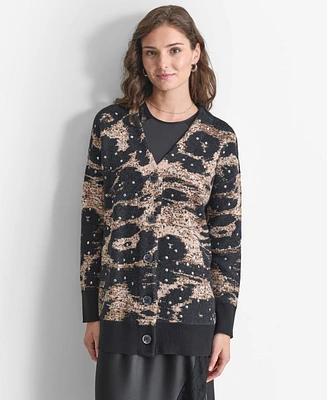 Dkny Women's Printed Button-Front Chenille Cardigan