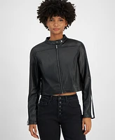 Tinseltown Juniors' Faux-Leather Long-Sleeve Moto Jacket