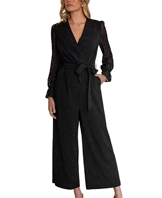 Cupshe Women's Black Sheer Sleeve Straight Leg Jumpsuit