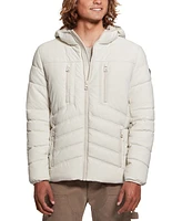 Guess Men's Quilted Faux Leather Hooded Jacket