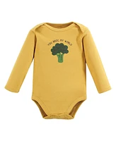 Touched by Nature Baby Boys Organic Cotton Long-Sleeve Bodysuits, Happy Veggies