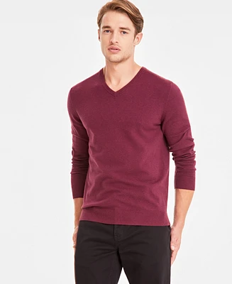 Alfani Men's Solid V-Neck Cotton Sweater, Created for Macy's