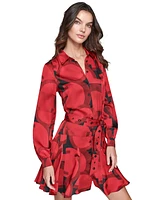 Karl Lagerfeld Paris Women's Printed Belted Shirtdress