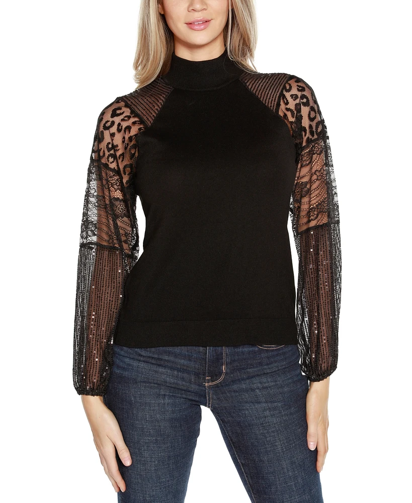 Belldini Women's Embellished Mixed Media Sweater