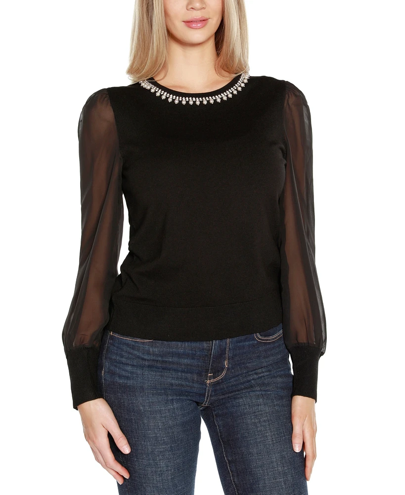 Belldini Women's Embellished Neckline Sweater