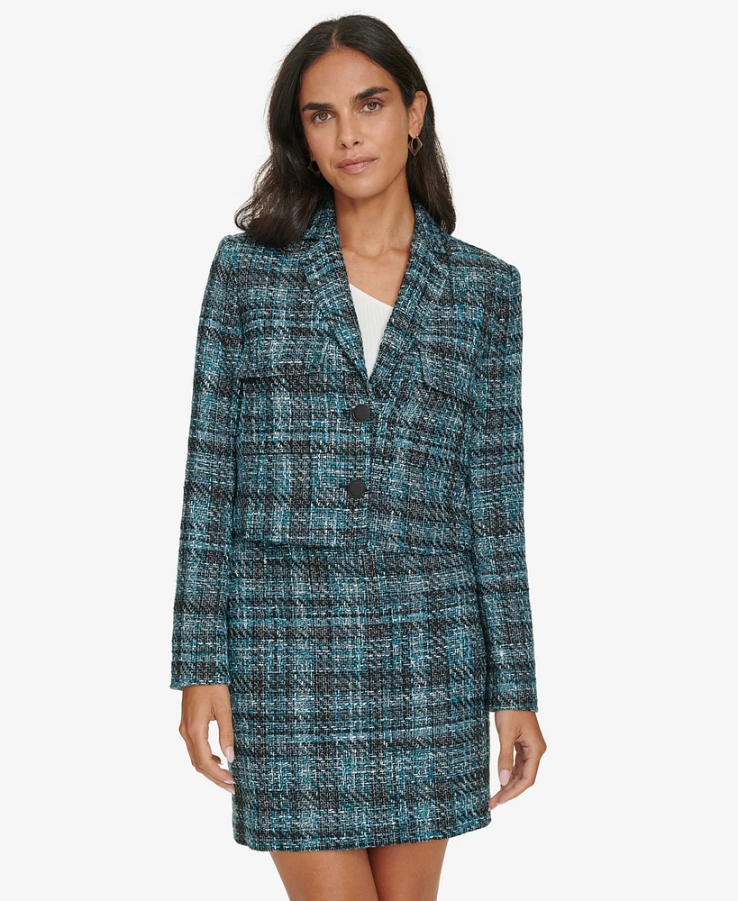 Calvin Klein Women's Two-Button Cropped Tweed Blazer