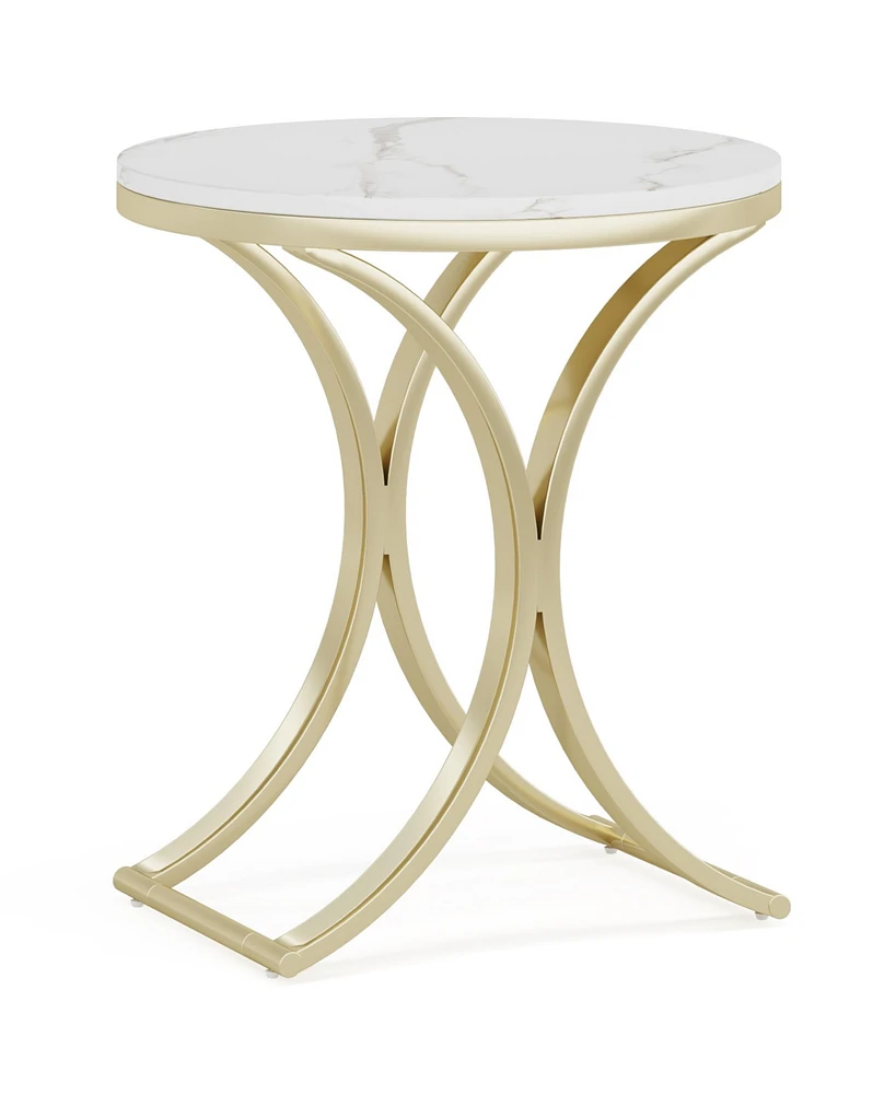 Tribesigns White and Gold End Table Small Round Marble Sofa Side Table