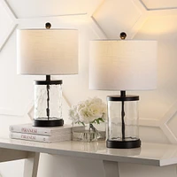 Jonathan Y Alexander 21" Modern Designer Iron/Water Glass Led Table Lamp with Usb Charging Port, Black/Clear (Set of 2)