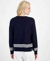 Nautica Jeans Women's Contrast-Anchor Crewneck Sweater