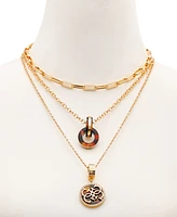 Guess Gold-Tone Pave & Tortoise-Look Layered Pendant Necklace, 16" + 2" extender