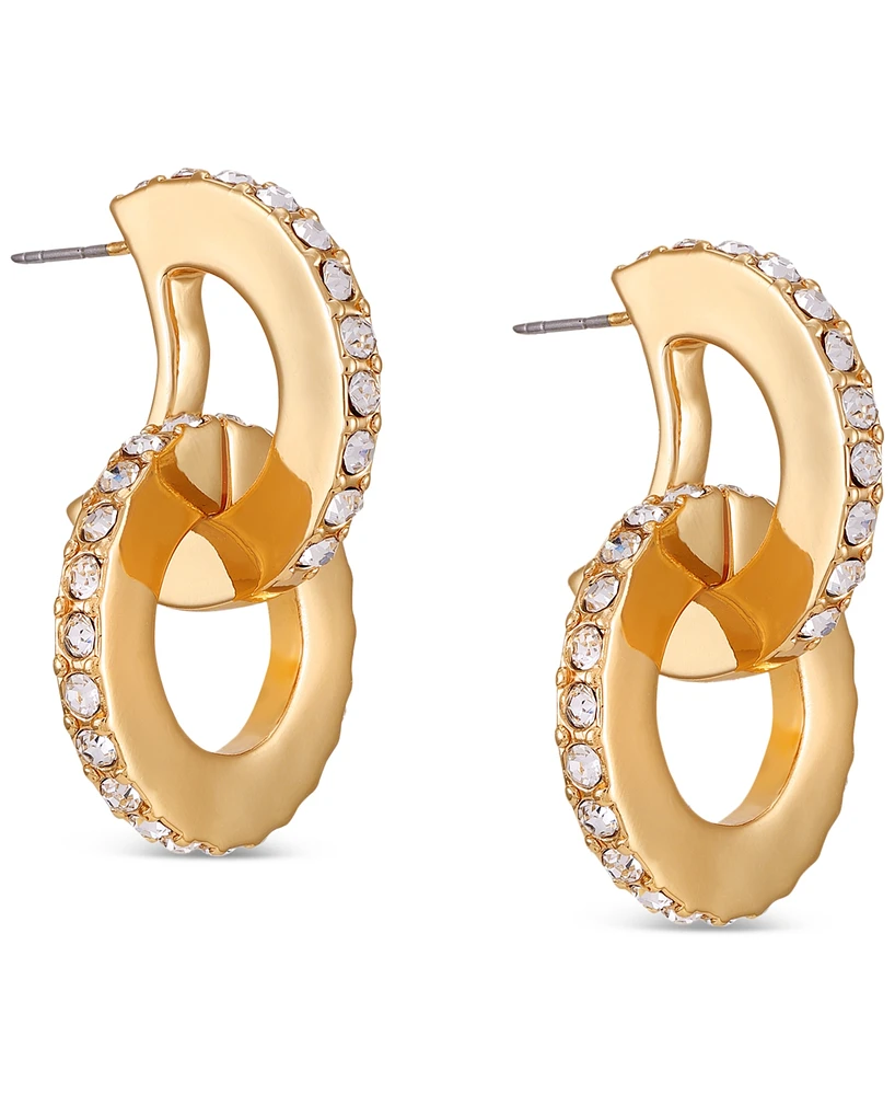 Guess Gold-Tone Pave Linked Circle Drop Earrings