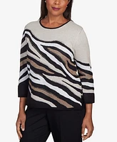 Alfred Dunner Petite Classics Animal Jacquard Beaded Sweater