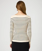 French Connection Women's Stripe Crinkle Knit Long-Sleeve Top