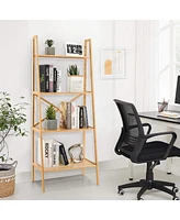 Gymax 4-Tier Bamboo Ladder Bookshelf 58'' Display Shelf Storage Rack Plant Flower Stand