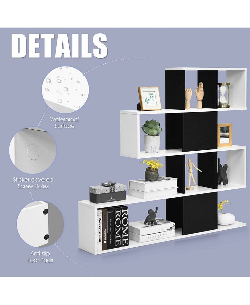 Gymax 5-Tier Bookshelf Corner Ladder Bookcase Display Storage Rack Black White