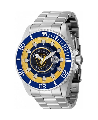 Invicta Men's 43469 Mlb Milwaukee Brewers Quartz Multifunction Yellow, Silver, White, Blue Dial Watch