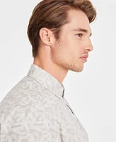 Alfani Men's Distressed Geometric Print Short-Sleeve Button-Down Shirt, Created for Macy's