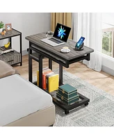 Tribesigns Small Portable Desk with Power Outlet, Height Adjustable Sofa Couch Bedside Laptop Table Wheels, Mobile Standing Rolling Computer