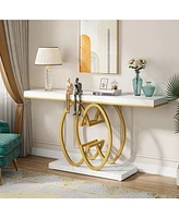 Tribesigns 55 Inch Console Table for Hallway, Faux Marble Gold Entryway Table with Geometric Metal Base, Modern Narrow Sofa Accent Table for Entrance,