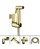 Boyel Living Single-Handle Bidet Faucet with Sprayer Holder, Solid Brass T-Valve Adapter and Flexible Bidet Hose in Brushed Gold