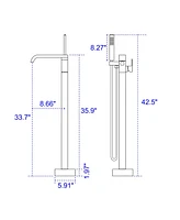 Boyel Living Freestanding Floor Mount Single Handle Bath Tub Filler Faucet with Handheld Shower