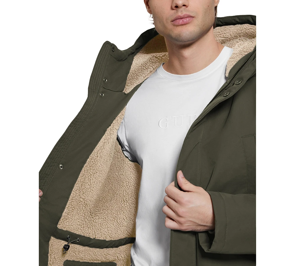 Guess Men's Lawrence Sherpa Lined Three Quarter Parka Coat