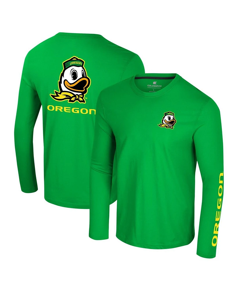 Colosseum Men's Green Oregon Ducks Logo Lockup 3-Hit Active Blend Long Sleeve T-Shirt