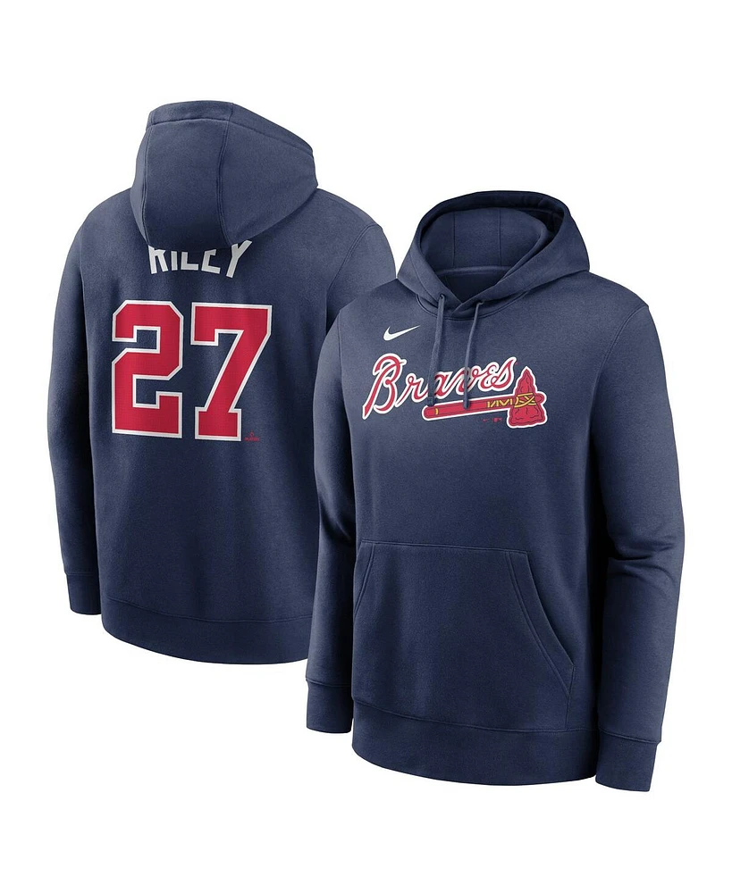 Nike Men's Austin Riley Navy Atlanta Braves Player Name Number Club Pullover Hoodie