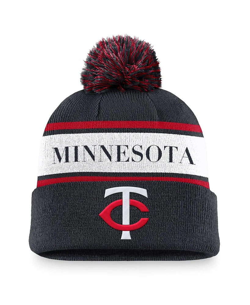 Nike Men's Navy Minnesota Twins Team Stripe Peak Cuffed Knit Hat with Pom