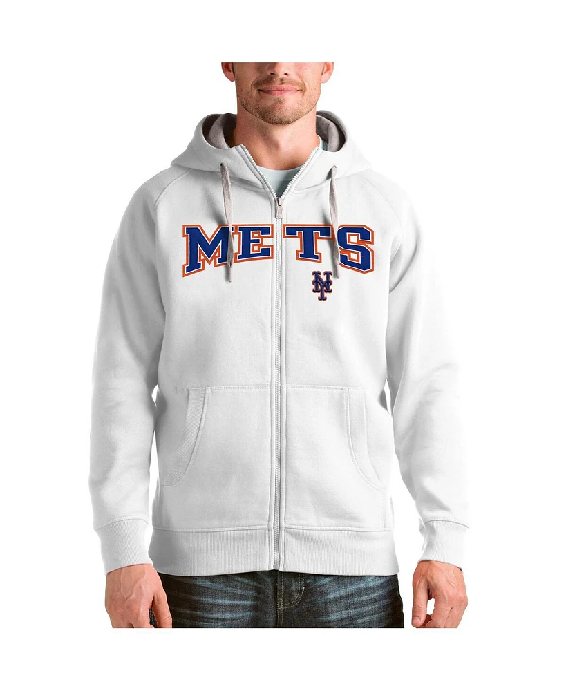 Antigua Men's White New York Mets Team Logo Victory Full-Zip Hoodie