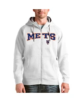 Antigua Men's White New York Mets Team Logo Victory Full-Zip Hoodie