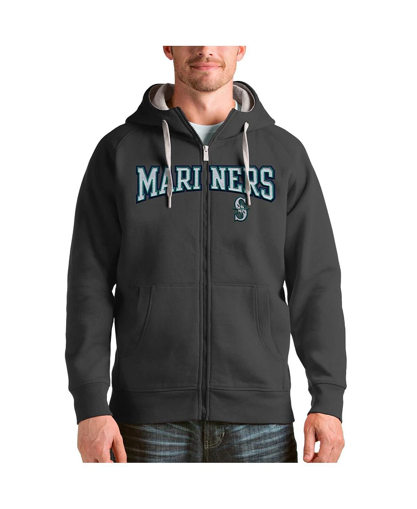 Antigua Men's Charcoal Seattle Mariners Team Logo Victory Full-Zip Hoodie