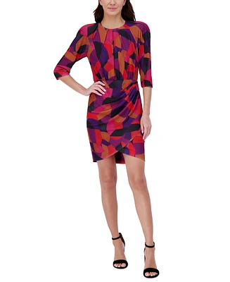 Vince Camuto Women's Printed Pleat-Neck Faux-Wrap Dress