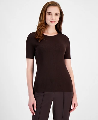 Tahari Asl Women's Short-Sleeve Ribbed Top