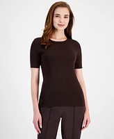 Tahari Asl Women's Short-Sleeve Ribbed Top